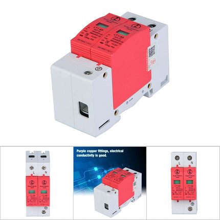 Surge Arrester, LT1-65, 2P 385VAC 65KA, 35 mm DIN Rail Mounting, Home Surge Protection Low Voltage Arrester Lightning Protection (2P65KA)
