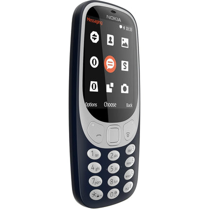 Nokia 3310 2G Vodafone 16GB mobiiltelefon (2,4-tolline värviline ekraan, 2MP kaamera, Bluetooth, raadio, MP3-mängija, kahe SIM-kaardiga) tumesinine
