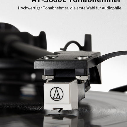 Angels Horn Vintage plaadimängija, Bluetooth HiFi plaadimängija väliste riiulikõlaritega, integreeritud fono-eelvõimendi 33/45 p/min ja AT-3600L helipead, kahekiiruseline rihmülekanne