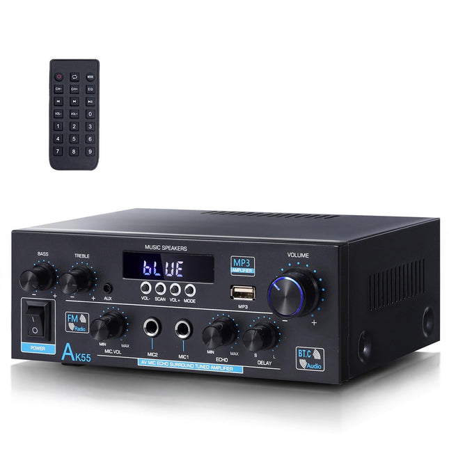 AK55 HiFi võimendi stereovõimendi Bluetooth 5.0 võimsusvõimendi 2 kanaliga võimendi 70W x 2 helivõimendi vastuvõtja digitaalne võimendi võimsusvõimendi USB, SD, RCA-ga koju või autosse