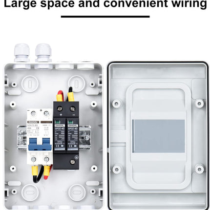 Surge protection PV DC disconnect switch lightning protection circuit breaker 500VDC 2 pole 40A 20-40KA solar voltage protection for photovoltaics IP65 waterproof