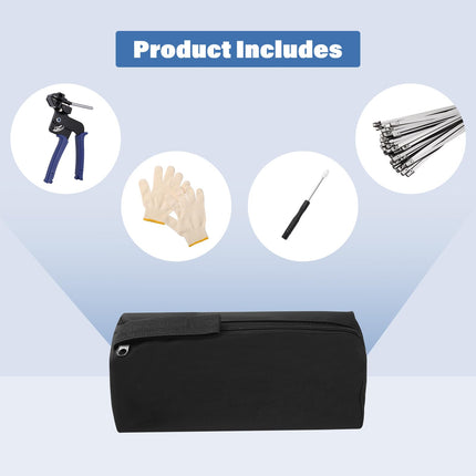 homdat 150 pieces stainless steel cable ties and metal tie gun, 3 sizes metal cable ties, cable tie pliers set cable tie tool with gloves, cable tie remover, tool bag