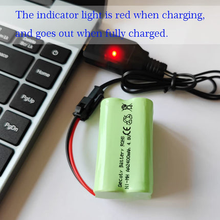 Gecoty® 4.8V NI-MH battery, 2400mAh rechargeable AA battery (not AAA) with SM plug, suitable for remote-controlled toys, power tools, household appliances, with USB charging cable