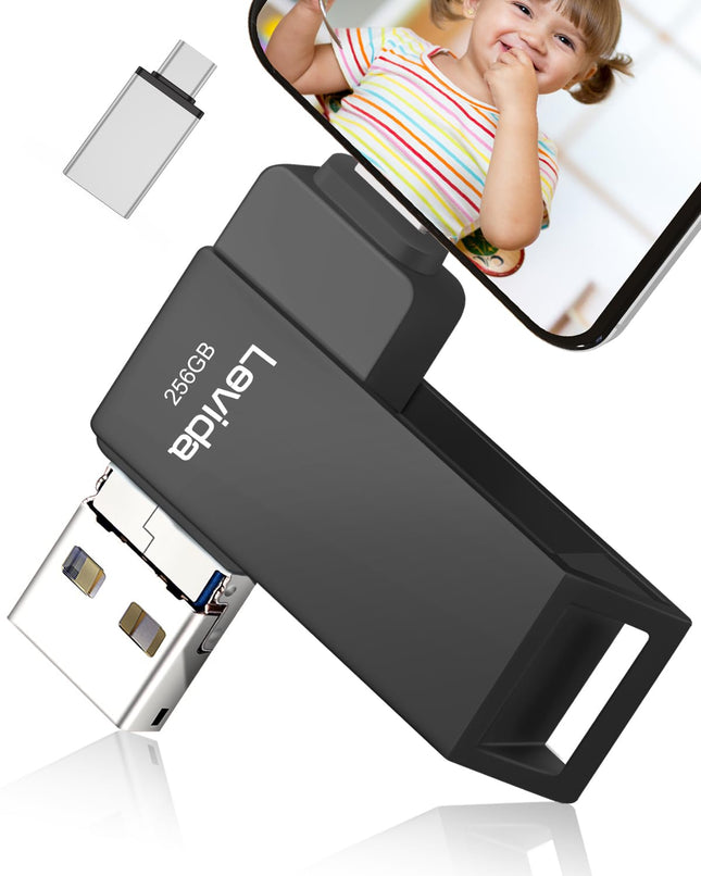 USB-mälupulk 256 GB, Levida mälupulk USB 3.0 Photostick (mobiilne salvestusruum, pööratav disain, automaatne varundamine) iOS-i, telefoni, Android-mobiiltelefoni, tahvelarvuti, sülearvuti JA arvuti, PC jaoks, must