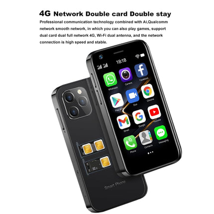 Hipipooo minimobiiltelefon, lukustamata 4G kahe SIM-kaardiga nutitelefon, 3-tolline HD-ekraan, Android 10.0, 4 GB RAM + 32 GB ROM, 5 MP + 13 MP kaamera, 2000 mAh aku, Google Play tugi, GPS (must)