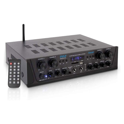 Pyle PTA44BT karaoke Bluetooth võimendi, juhtmevaba, 4-kanaliga stereoheli kodukino kõlar, helivõimendi vastuvõtja AUX-sisendiga, FM, RCA subwoofer, kõlar, väljund, USB, mikrofoni sisend