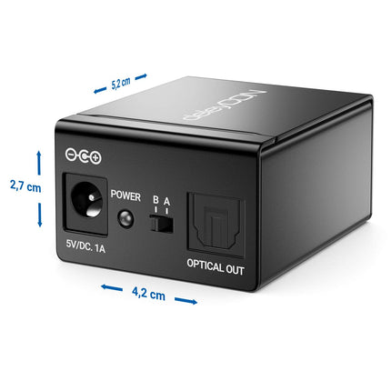 deleyCON Toslink 2x1 lüliti SPDIF audio kasutusjuhend lüliti jaotur jagaja (2x sisend / 1x väljund) optiline TOSLINK - metallist