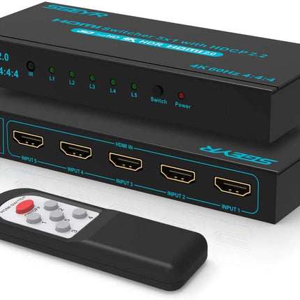 SGEYR HDMI jaotur puldiga, HDMI jaotur, HDMI lüliti, HDMI jaotur, HDMI jaotur kahe monitori jaoks, HDMI jaotur 5 sisse ja 1 välja, 4k HDMI lüliti, teleri, mängukonsooli, Windows 7/8/9/10, Xboxi jaoks