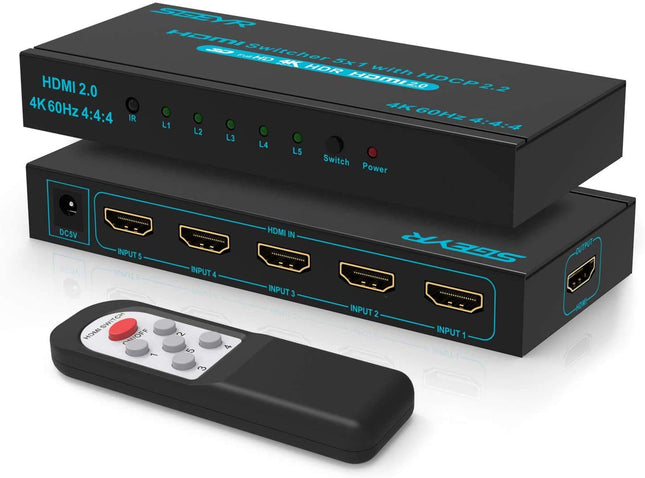 SGEYR HDMI Splitter with Remote Control, HDMI Splitter, HDMI Switch, HDMI Distributor, HDMI Splitter Dual Monitor, HDMI Splitter 5 in 1 Out, 4k HDMI Switch, for TV, Game Console, Windows 7/8/9/10, Xbox