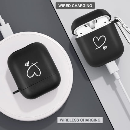 Newseego ümbris, mis ühildub AirPods 1 ja 2 ümbrisega, pehme silikoonist armas armastuse südamemustriga must kõrvaklappide ümbris, stiilsed AirPodsi lisatarvikud, kaasaskantav põrutuskindel kaitseümbris AirPods 1 ja 2 laadimisümbris