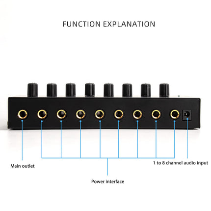 Headphone Amplifier 8-Channel, Portable Metal Stereo Amplifier Mini Headphone Amplifier for Studio and Stage 100 to 240 V