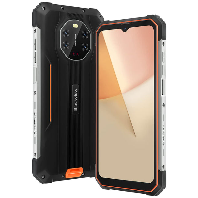 Blackview 5G lepinguta õues kasutatav nutitelefon BL8800, 50MP neljakaamera, 20MP infrapuna öise nägemisega kaamera, Dimensity 700 8GB+128GB, 6.58'' FHD+, 8380mAh 33W kiirlaadimine, IP68 vastupidav mobiiltelefon NFC GPS OTG oranž