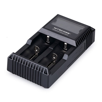 NiteCore D2 EU Intellicharger intelligentne nutikas universaalne LCD-ekraaniga topeltakulaadija must 18650 18350 26650 AAA AA CR123A akudele