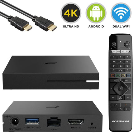 Formuler Z10 4K Ultra HD Android 10 IP-vastuvõtja (60 kaadrit sekundis, HDR10+, kahesageduslik WiFi, LAN, Bluetooth 5.0, USB 3.0, HDMI, 2 GB RAM ja 8 GB välkmälu, Widevine L1 ja L3, OTT-meediapleier, must)
