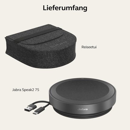 Jabra Speak2 75 wireless Bluetooth speakerphone, 4 noise-cancelling microphones, 65 mm wideband speaker, super wideband audio, Zoom and Google Meet certified, dark grey