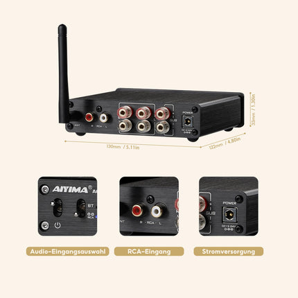 AIYIMA A03 TPA3116 Subwoofer Bluetooth 5.2 Stereo Amplifier 2.1 Channel HiFi Power Amplifier 50W x 2 + 100W Audio Amplifier with DC 24V Power Supply