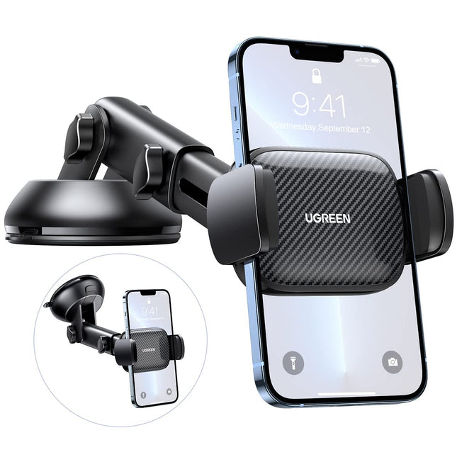 UGREEN mobiiltelefonihoidik iminapaga 360° autosse, 2-ühes universaalne mobiiltelefonihoidik autosse, ühildub iPhone 15 Pro Max Plus 14 13 Galaxy F34 S23 Ultra Huawei Mate 60 Pro Redmi K60 jne-ga (must)