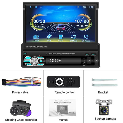 Podofo autoraadio 1 DIN Apple Carplay ja Android Autoga, 7-tollise ekraaniga autoraadio Bluetooth Handsfree/FM-raadio/SWC/peegliühenduse/USB + tahavaatekaameraga