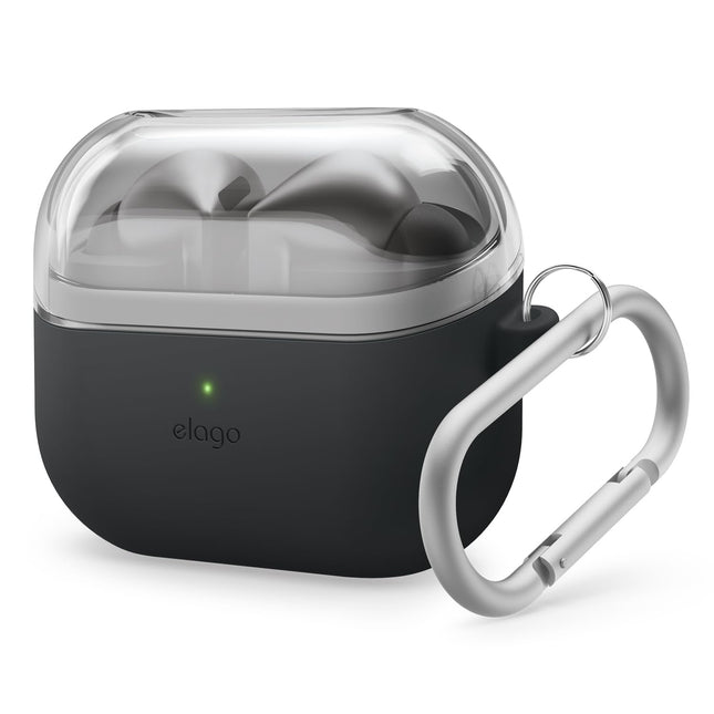 elago ühildub Samsung Galaxy Buds 3 ümbrise ja Galaxy Buds 3 Pro ümbrisega, kahekordne ümbris karabiiniga, esmaklassiline silikoon + TPU ümbris, juhtmevaba laadimine, kõrvaklappide tarvikud, meestele, naistele (must)