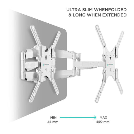 ONKRON teleri seinakinnitus, pöörlev, 37–70-tollistele teleritele kuni 36,4 kg - universaalne teleri seinakinnitus, pikendatav ja kallutatav, 100x100–400x400, VESA telerikinnitus/pööratav vars, teleri riputus, valge, M5-W