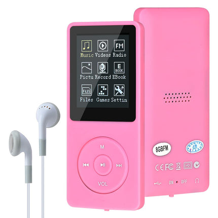 MP3/MP4 Player, Lychee Upgrade, 8 GB Digital Music Player, Portable HiFi Sound with Video/Voice Recording/FM Radio/E-Book Reader, Supports up to 64 GB (Pink)