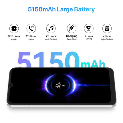 UMIDIGI C1 Max Android 12 odav nutitelefon ilma lepinguta, 5150 mAh aku C-tüüpi ühendusega, 6,52-tolline HD+ ekraan, 50 MP kaamera, 6+ 128 GB (laiendatav kuni 256 GB) kahe SIM-kaardiga mobiiltelefon seenioridele, lastele, ettevõtetele