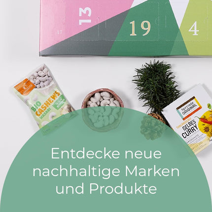 veganbox saa inspiratsiooni BOX advendikalender Eco 24 vegan toodet Marie Johnsonilt Jätkusuutlik advendikalender 2022 ilu, toidu ja palju muuga beež