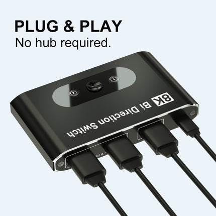 HDMI-lüliti 8K HDMI 2.0 jaotur, alumiiniumist kahesuunaline HDMI-lüliti 2 sisendit 1 väljund, HDMI-lüliti jaotur 1 x 2/2 x 1, toetab 8K 3D HD 1080P pistikut ja mängimist Xbox PS4 Roku HDTV jaoks