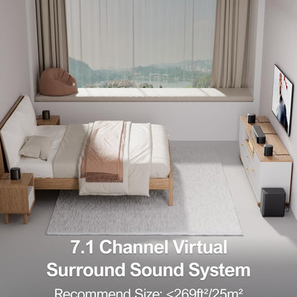 ULTIMEA 7.1-kanaliline teleri heliriba, kodukino ruumilise heli süsteem rakenduse juhtimisega, 4 ruumilise heli kõlarit, 4-tolline subwoofer, reguleeritava ekvalaiseriga heliriba, Bluetooth 5.3, Aura A40