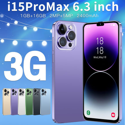 JtQtJ i15Pro Max (2024 New) Smartphones, Android 9.0 OS with 6.3" HD Display, Dual SIM, Dual Cameras, 16GB ROM (Expandable to 128GB), WiFi, GPS, Bluetooth, Face ID Cheap Mobile Phones (i15Pro Max-Purple)