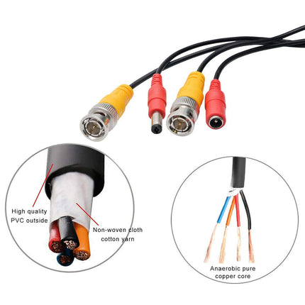 Riloer BNC video toitekaabel RCA alalisvoolu pikenduskaabel CCTV kaamera DVR turvasüsteemi komplektile (20M)