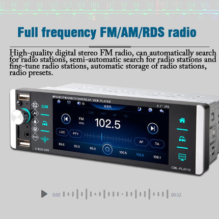 5.1 inch Single Din Car Radio with IPS Touch Screen, Support Bluetooth, FM Mirror Link, Support Smart Voice/4USB/RDS/Remote Control
