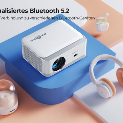 Projector Home Theater Native 1080P HD Supports 4K, Video Projector with Android TV 【Electric Focus &amp; Auto Keystone Correction】 WIFI6 Bluetooth, Smart Projector 750 ANSI with Tripod for Outdoor/Mobile Phone/PC