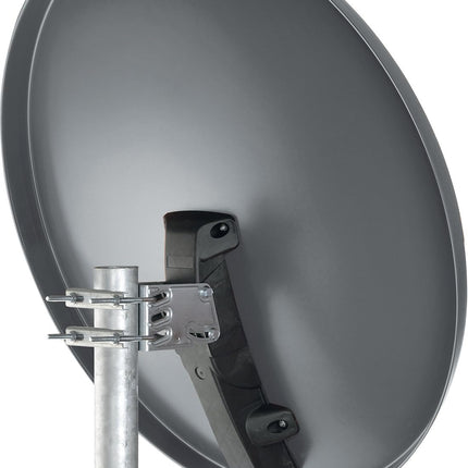 SCHWAIGER satelliitantenni komplekt koos Quad LNB digitaalse HD 4K terasest SAT-süsteemiga, 75 cm antratsiitvärvi mastikinnitus, F-pistik, kinnitusmaterjalid Astra Hotbird, Eutelsat, Türksat Amos