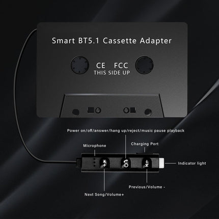 Bluetooth 5.1 kassetiadapter autoraadiole. Autokasseti adapter. Bluetooth-autoaudiokassett-AUX-adapter Hi-Fi stereo käed-vabad funktsiooniga nutitelefonide/MP3-/CD-mängijate/iPodi jaoks autoraadios.