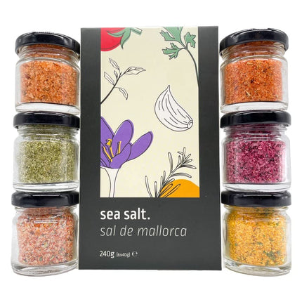 FOODOKO FINEST - Gurmee soola- ja vürtsikomplekt, maitseainesoola näidiskomplektis, meresoolakomplekt Hispaaniast (6 x 40 g) purkide kinkekomplektis
