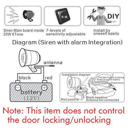 Riloer 12V 20W Cw-8110 Car Anti-theft Alarm Siren, Automative Security Horn with Remote Control, for Electric Pneumatic Modified Central Locking System