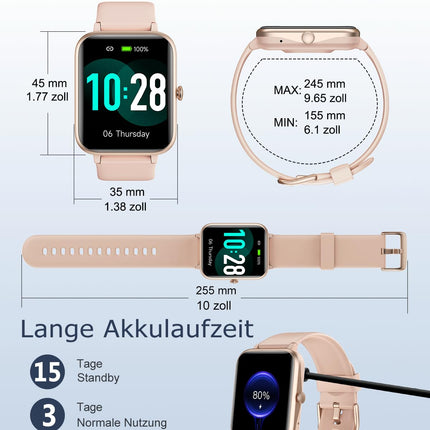 GRV Smartwatch for women men with phone function, fitness watch with heart rate monitor SpO2 sleep monitor pedometer IP68 waterproof, multi-sport modes smart watch fitness tracker for iOS Android mobile phone