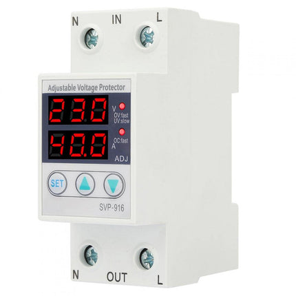 Undervoltage protection device, voltage current protector, 230VAC intelligent single-phase adjustable overvoltage undervoltage current protector, DIN rail installation, for power supply systems (63A)