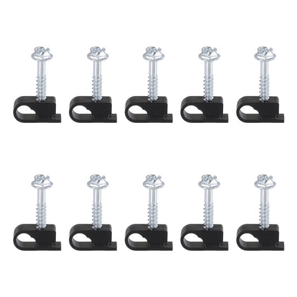sourcing map 10 x Individual Coaxial Cable Clips 6mm Screw Clip Electrical Cable Holders Plastic Wire Clamps for Cable Management Black