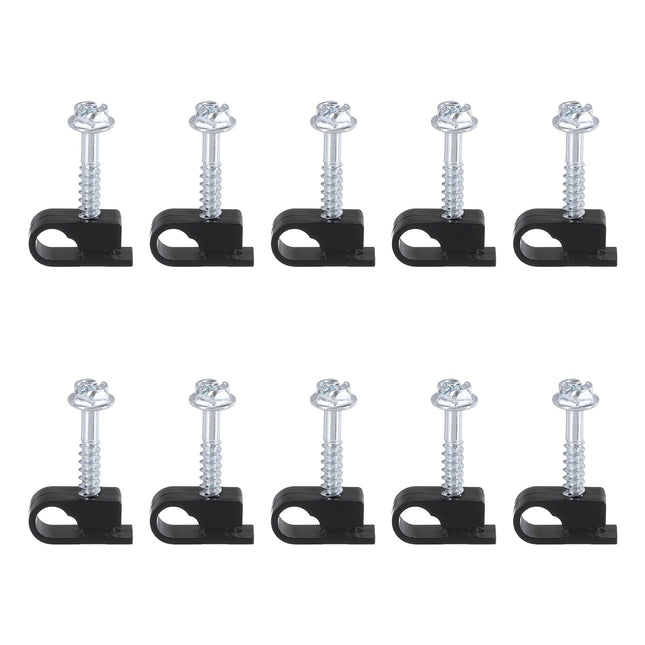 sourcing map 10 x Individual Coaxial Cable Clips 6mm Screw Clip Electrical Cable Holders Plastic Wire Clamps for Cable Management Black