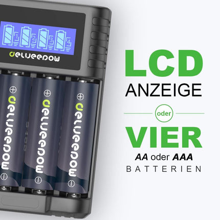 Delyeepow Rechargeable AA Batteries Lithium 3400mWh 1.5V, 1500 Cycles Lithium AA Rechargeable Battery 8 Pack with LCD Multifunction Charger