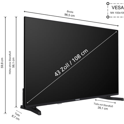 Telefunken TV 43 inch Smart TV VIDAA D43U790B2CW 4K TV UHD, HDR TV with Dolby Vision, triple tuner and 6 months HD+ included, LED TV black