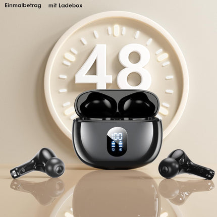 ZZU Bluetooth kõrvaklapid, kõrvasisesed kõrvaklapid, juhtmevabad Bluetooth 5.3 koos HiFi stereoga, 4 ENC mürasummutava mikrofoniga, 48-tunnise mänguajaga, LED-ekraaniga, IPX7 kõrvaklapid tehisintellektiga iPhone'i, Androidi, töö ja õppimise jaoks