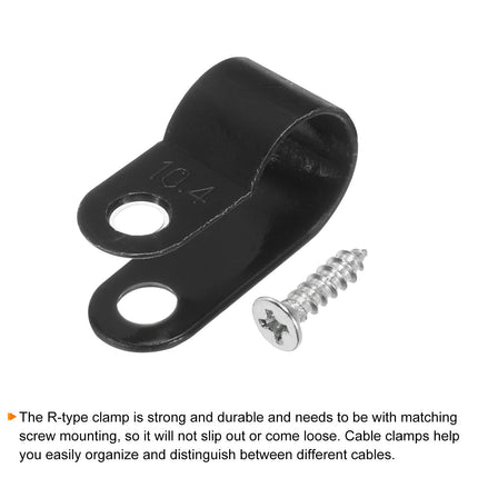 QUARKZMAN R-Type Cable Clip Wire Clamp, 10.4 mm 0.41 inch Nylon Screw Fastening Cable Tie Clips with Screws Black for Cable Management Pack of 200