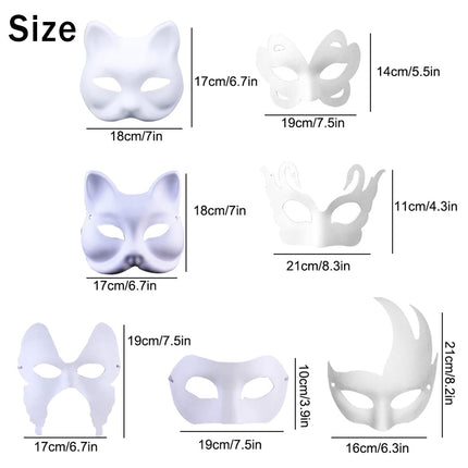 Bssowe 14-osaline valge loomamask isetegemise mask, paberimassist, unisex täiskasvanutele ja lastele, karneval, halloween, kodukaunistamine