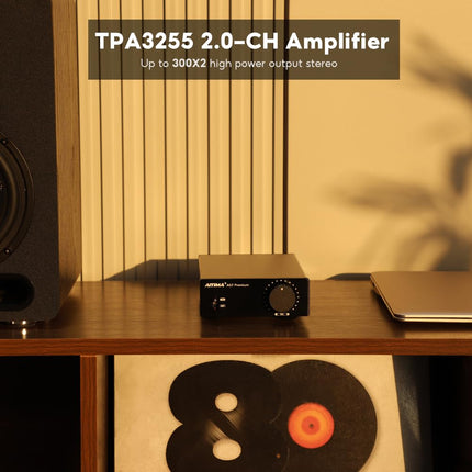 Upgrade AIYIMA A07 Premium TPA3255 Power Mini Amplifier 4 Ohm 300Wx2 HiFi Class D Integrated Amp 2 Channel Stereo Amplifier for Passive Speakers Home Audio with DC 32V Power Adapter