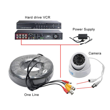 Riloer BNC video toitekaabel RCA alalisvoolu pikenduskaabel CCTV kaamera DVR turvasüsteemi komplektile (20M)