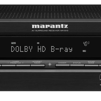 Marantz NR1510 5.2-kanaliga AV-ressiiver, HiFi võimendi, 50W, 4K, Dolby Audio, sisseehitatud HEOS, 6 HDMI sisendit, Bluetooth, Wi-Fi - must