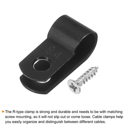 QUARKZMAN R-Type Cable Clip Wire Clamp, 8.4 mm 0.33 inch Nylon Screw Fastening Cable Tie Clips with Screws Black for Cable Management Pack of 200